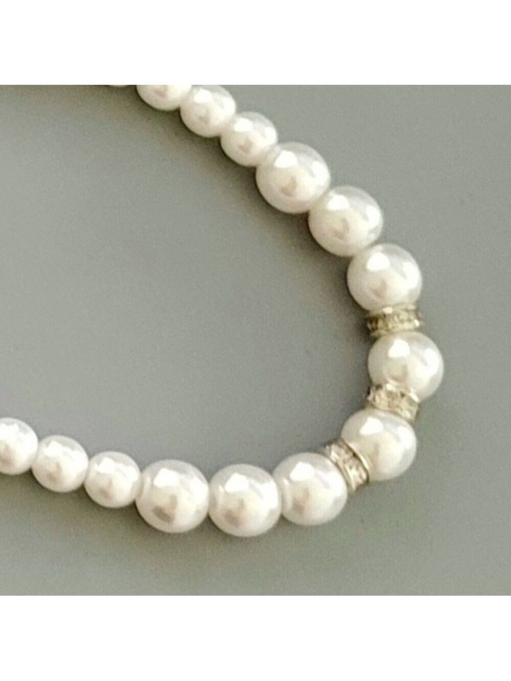Pearl and Silver Color Crystal Chain Necklace 14"